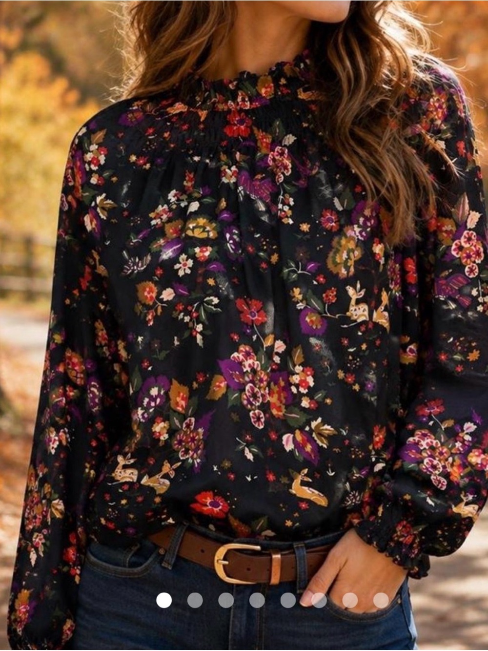 J. McLaughlin Ionia Silk Blend Blouse Deer Floral Forest blouse